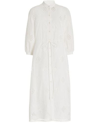 Erdem Embroidered Cotton-blend Midi Shirt Dress - White