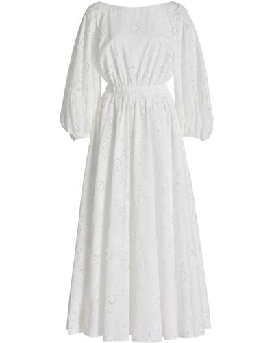 Carolina Herrera Shirred Cotton Midi Dress - White