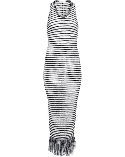 Alaïa Fringed Knit Midi Dress - White
