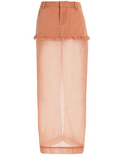 Christopher Esber Denim-trimmed Silk Maxi Skirt - Orange