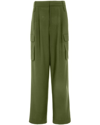Tibi Tropical Wool-blend Pleated Cargo Pants - Green