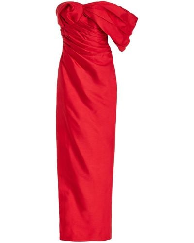 Rachel Gilbert Marlo Ruched Wool-silk Off-the-shoulder Gown - Red