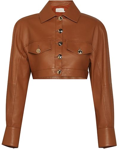 Zimmermann Tranquility Cropped Leather Jacket - Brown