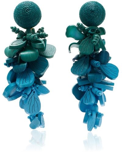 Oscar de la Renta Wooden Flower Earrings - Blue