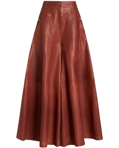 Etro Leather Wide-leg Cargo Trousers - Red