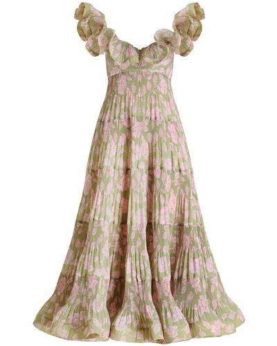 Zimmermann The Lovestruck Pleated Ruffle Maxi Gown - Pink