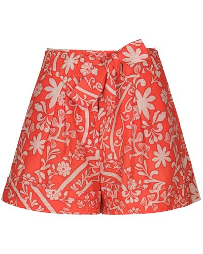 ANDRES OTALORA Natal Belted Linen Shorts - Red