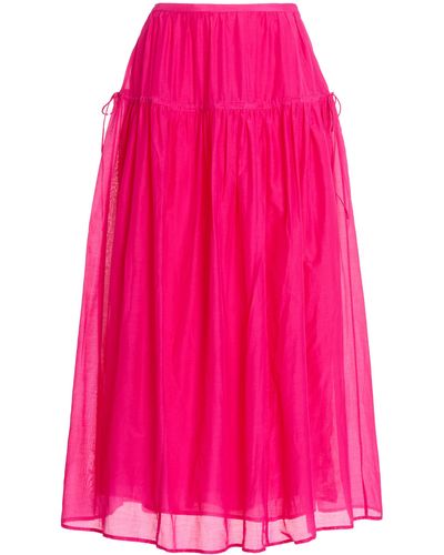 Bird & Knoll Lilibet Cotton-silk Midi Skirt - Pink