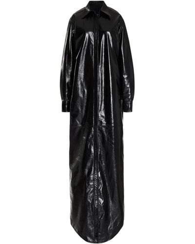 Brandon Maxwell The Adelle Glazed Leather Midi Dress - Black
