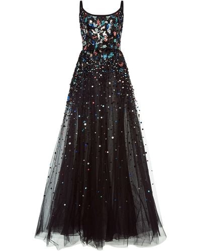 Elie Saab Sequin Embroidered Tulle Gown - Black