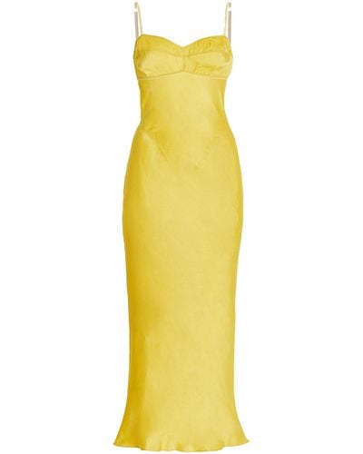 Anna October Waterlily Open-back Satin Midi Slip Dress - Yellow
