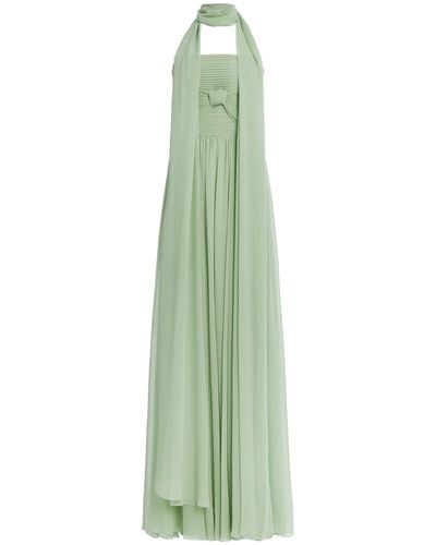 Elie Saab Tie-neck Silk Gown - Green