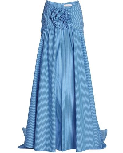 Carolina Herrera Gathered Cotton Maxi Skirt - Blue