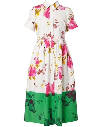 Erdem Pleated Cotton Poplin Midi Shirt Dress - Green
