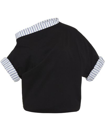 Dries Van Noten Henessa Poplin-trimmed Ribbed-cotton Off-the-shoulder Top - Black