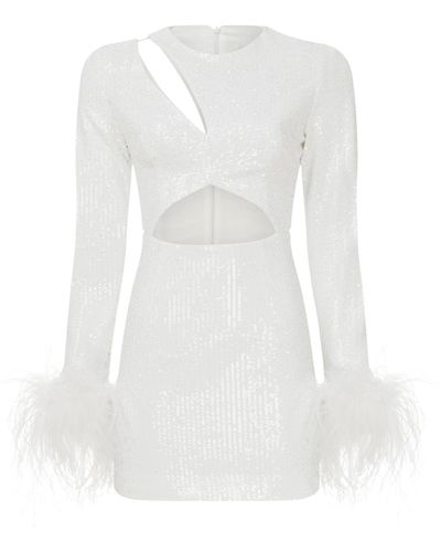 Ila Audrey Ostrich-trimmed Sequin Mini Dress - White