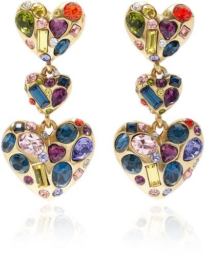 Oscar de la Renta Crystal-embellished Gold-tone Heart Earrings - Multicolor