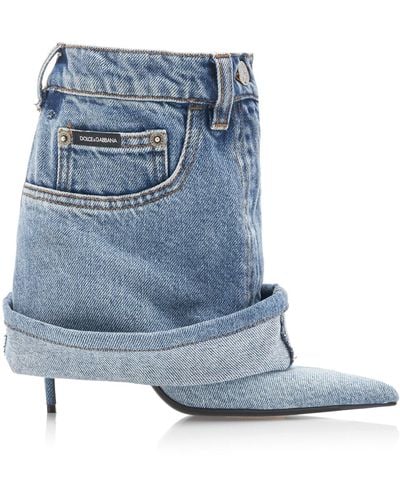 Dolce & Gabbana 'lollo' Denim Heeled Ankle Boots, - Blue