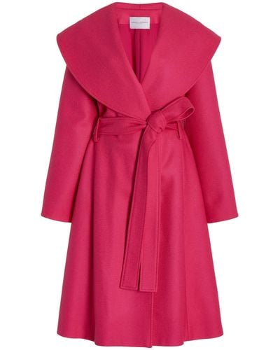Carolina Herrera Belted Shawl-collar Wool Coat - Pink
