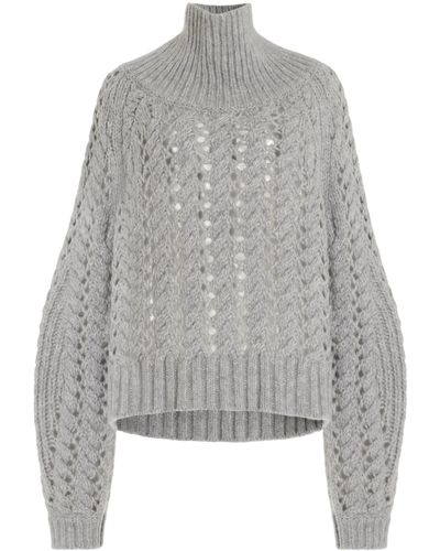 Adam Lippes Open Knit Cashmere Turtleneck Sweater - Gray