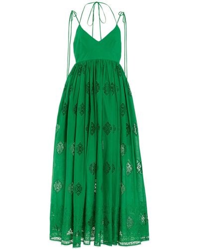 Erdem Embroidered Cotton-blend Maxi Dress - Green