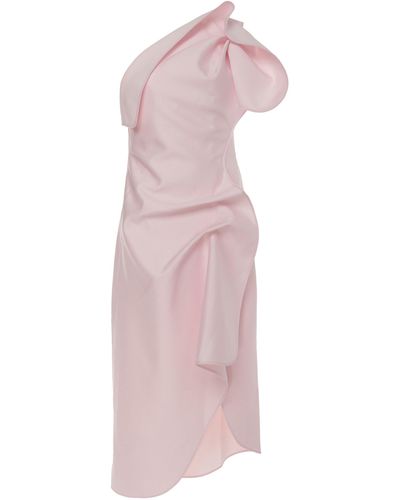 Acler Crawford Ruffled One-shoulder Crepe De Chine Midi Dress - Pink