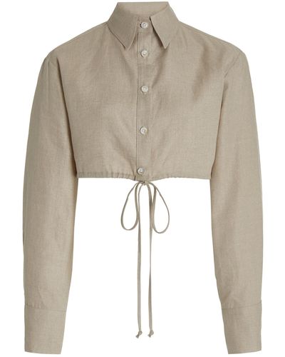 Matthew Bruch Exclusive Cropped Linen Shirt - Natural