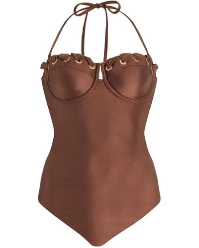 Zimmermann Devi Eyelette Balconette One-piece Swimsuit - Brown