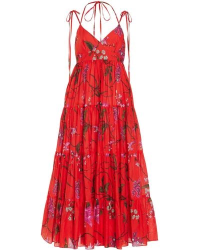 Erdem Printed Cotton-linen Maxi Dress - Red