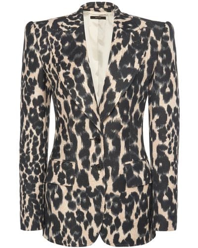 Tom Ford Leopard Printed Hopsack Single-breasted Jacket - Black