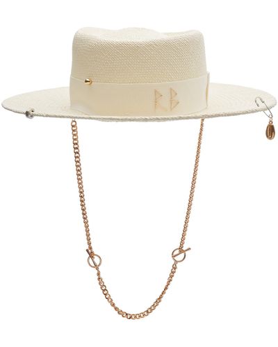 Ruslan Baginskiy Chain-embellished Straw Gambler Hat - White