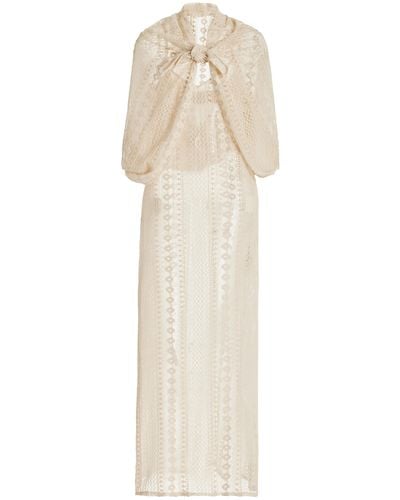 Albus Lumen Scarf-detailed Cotton Crochet Maxi Dress - White