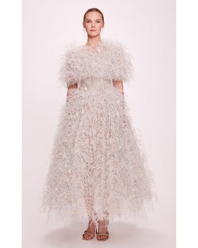 Marchesa Feathered Silk Cape - Pink