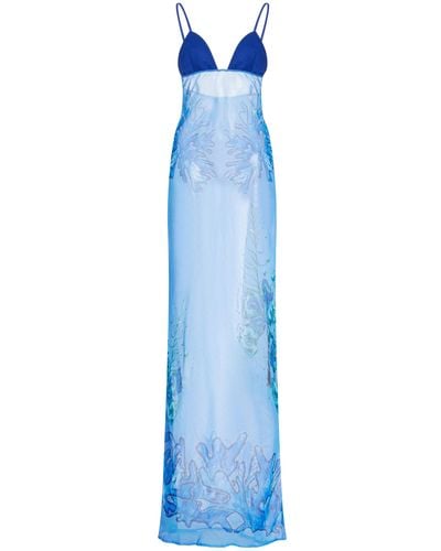 House of Aama Exclusive Printed Chiffon Maxi Dress - Blue