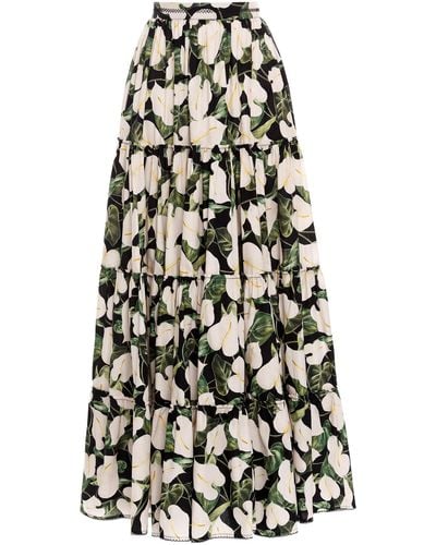 Agua Bendita Macadamia Floral Cotton Poplin Maxi Skirt - Black
