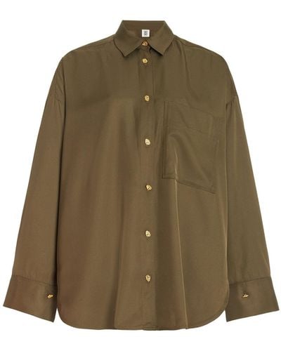 By Malene Birger Exclusive Oversized Satin Shirt - Green