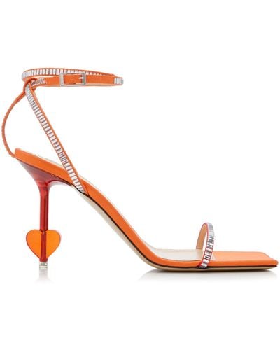 Mach & Mach Heart-embellished Satin Sandals - Orange