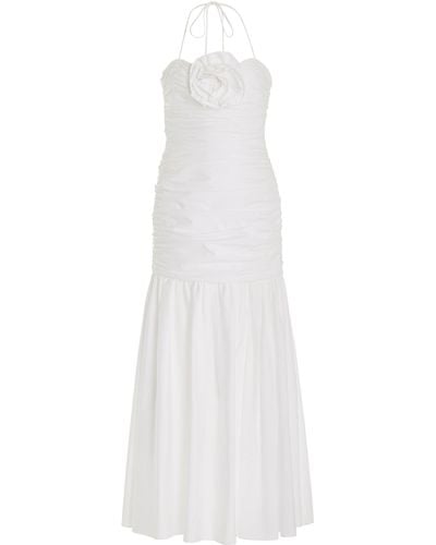 Carolina Herrera Ruched Cotton-blend Halter Maxi Dress - White
