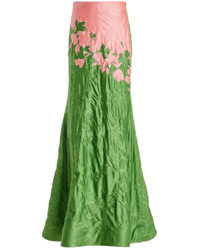 Rosie Assoulin Blown Away Embroidered Satin Jacquard Maxi Skirt - Green