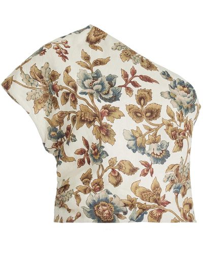 Sir. The Label Eleanora One-shoulder Floral Linen Top - Multicolour