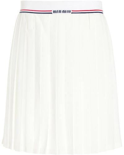 Miu Miu Pleated Sable Midi Skirt - White