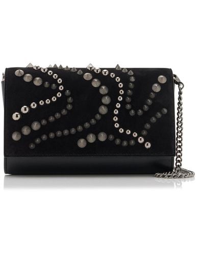 Christian Louboutin Paloma Spike-embellished Suede, Leather Clutch - Black