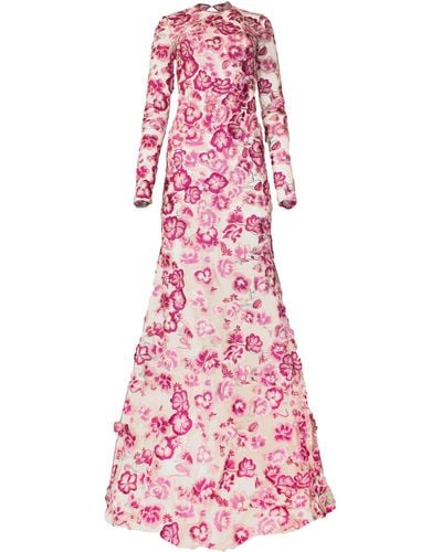 Naeem Khan Floral Appliquéd Gown - Pink