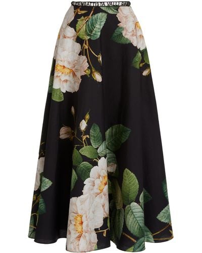 Giambattista Valli Floral-printed Cotton Poplin Maxi Skirt - Black
