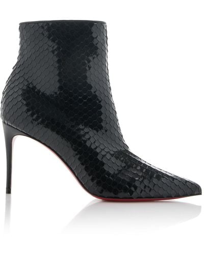 Christian Louboutin So Kate 85mm Croc-effect Patent Leather Ankle Boots - Black