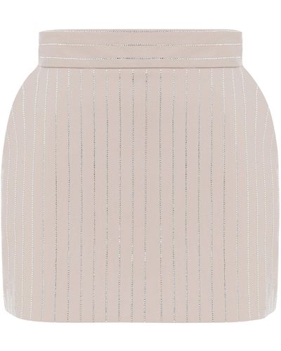 Alex Perry High-waisted Crystal Pinstripe Twill Mini Skirt - Natural
