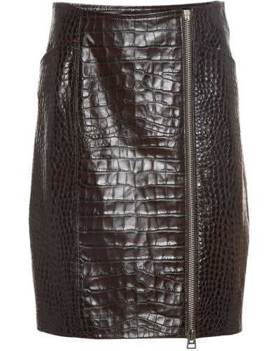Tom Ford Side-zip Croc-embossed Leather Mini Skirt - Black