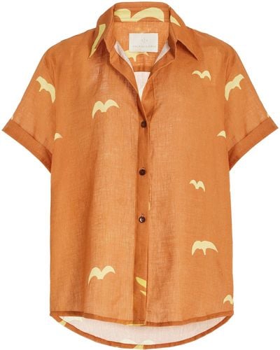 Cala De La Cruz Freda Printed Linen Shirt - Orange