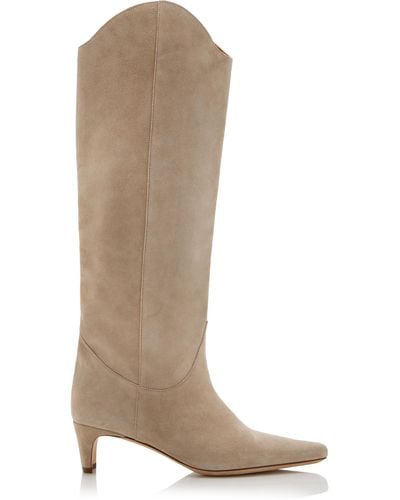 STAUD Wally Western Suede Knee Boots - Natural