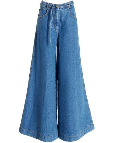 OUTLAND DENIM X Karen Walker Duster Belted High-rise Flare Jeans - Blue
